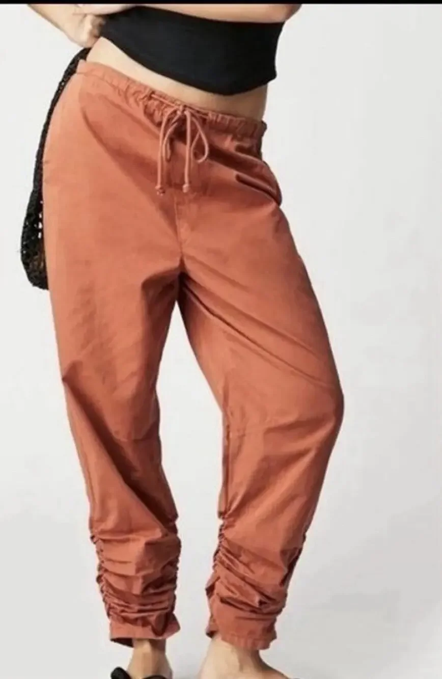 Free People New Light Parachute Pants Drawstring Waist Burnt Orange Small